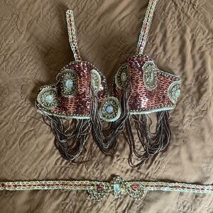 Embellished belly dancing Bra Top with beaded Fringe